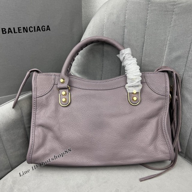 Balenciaga專櫃爆款金釘香芋紫色義大利進口山羊皮中號機車包 巴黎世家原單經典手提機車包 fyj1762